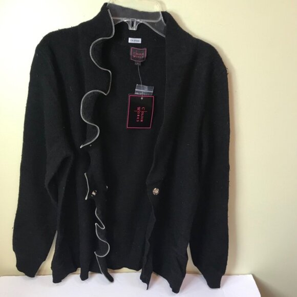 Colour Works NEW Wool Zip Ruffle Sweater Jacket Preppy Cardigan Purple Y2K Top L - Picture 4 of 13